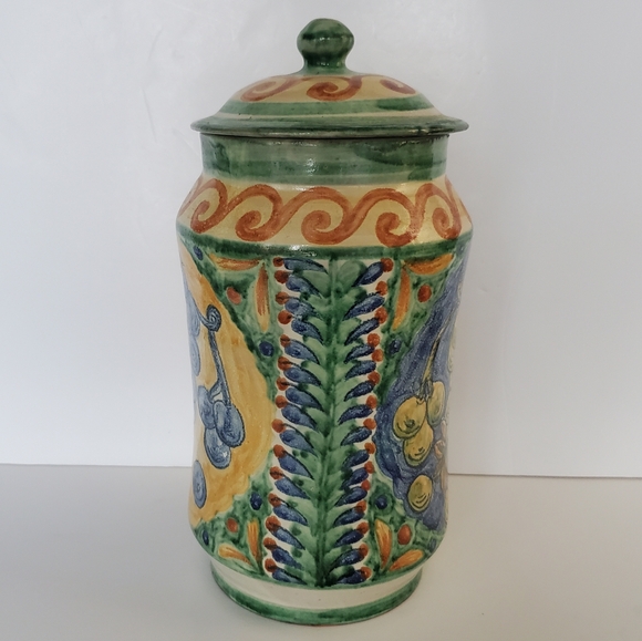 Handpainted MEXICAN ART POTTERY Tall Ceramic Jar Canister Food Storage Signed - Picture 3 of 10